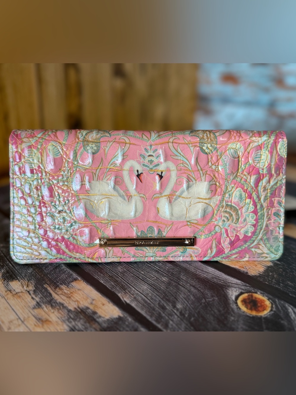 Firm HTF Brahmin Ady Wallet Odette Melbourne Ombre Genuine Leather Swan NWT